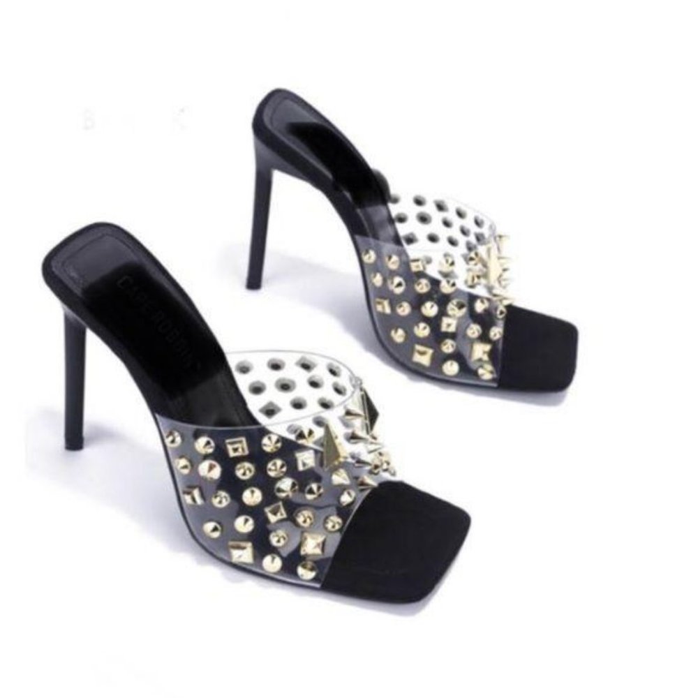 !! NEW !! Clear Studded Mules in Black - Picture 2 of 4